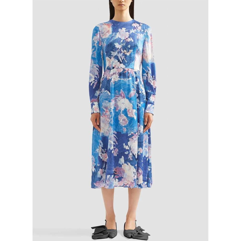 NEW ERDEM long sleeve midi dress in blue